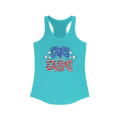 Stars and Stripes Racerback Tank, Patriotic Summer Top, 4th of July Clothing, Independence Day Shirt, Vacation Wear, Festive Activewear Red White and Blue
