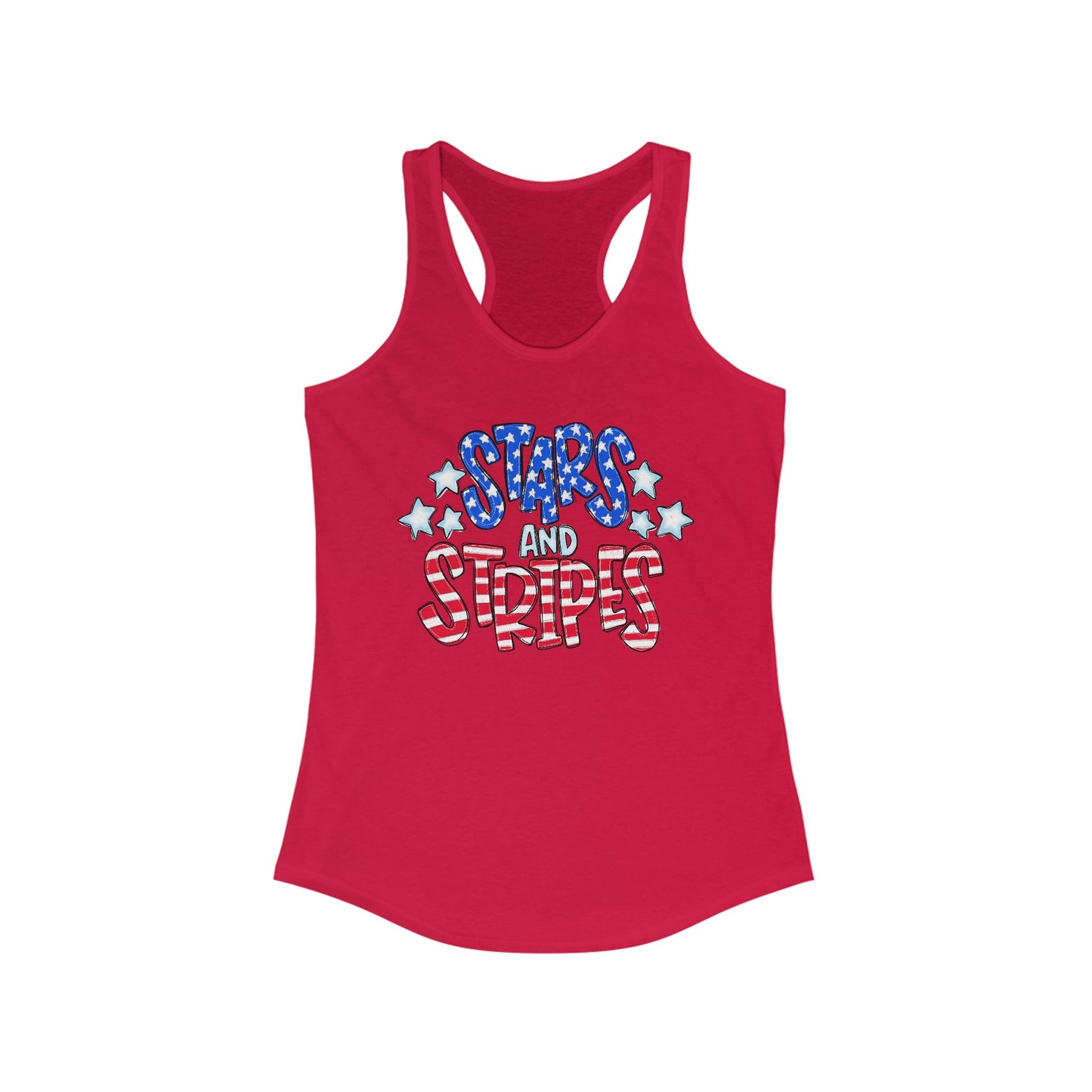 Stars and Stripes Racerback Tank, Patriotic Summer Top, 4th of July Clothing, Independence Day Shirt, Vacation Wear, Festive Activewear Red White and Blue