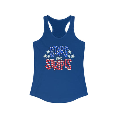 Stars and Stripes Racerback Tank, Patriotic Summer Top, 4th of July Clothing, Independence Day Shirt, Vacation Wear, Festive Activewear Red White and Blue