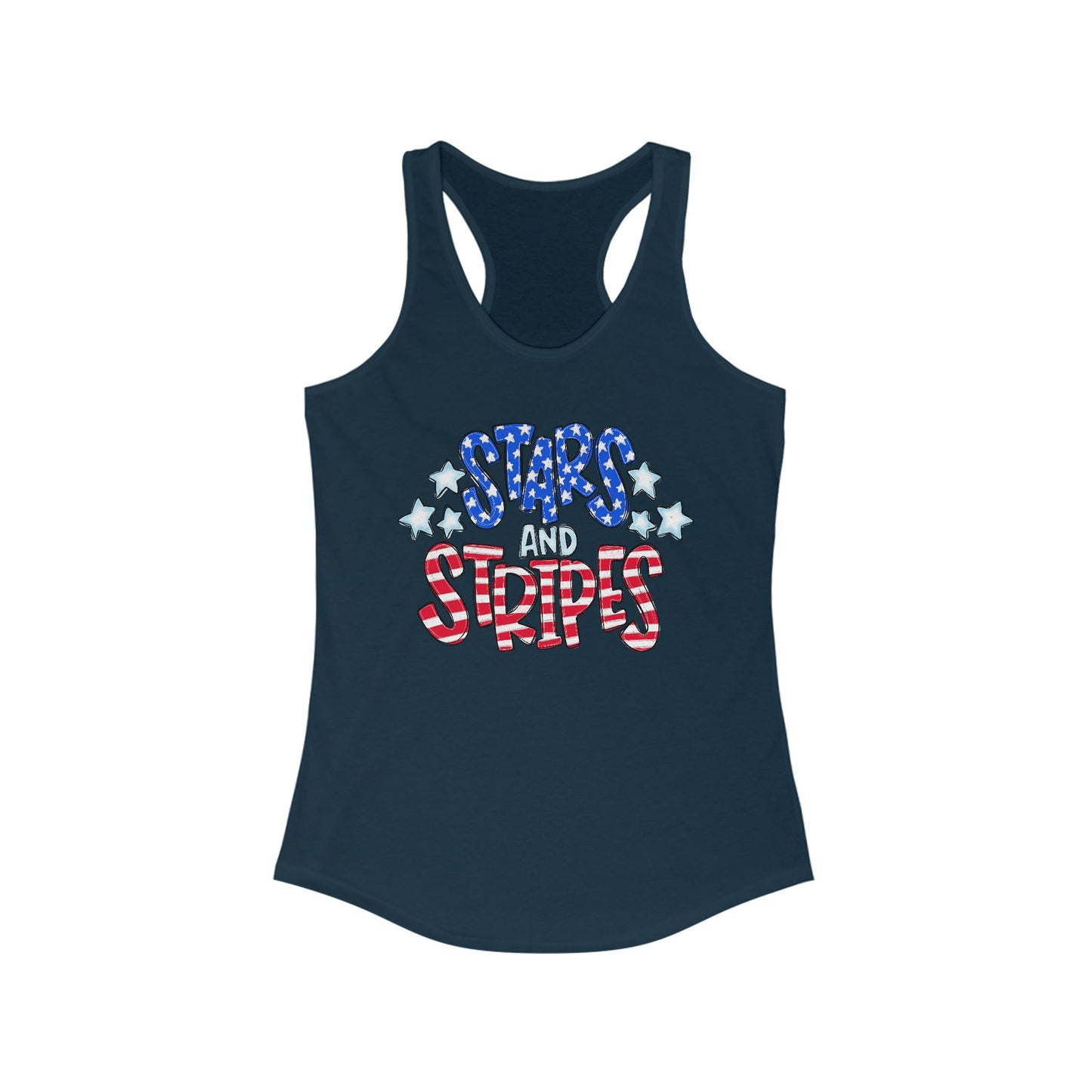 Stars and Stripes Racerback Tank, Patriotic Summer Top, 4th of July Clothing, Independence Day Shirt, Vacation Wear, Festive Activewear Red White and Blue