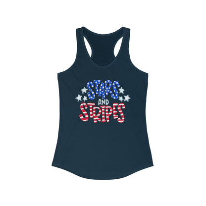 Stars and Stripes Racerback Tank, Patriotic Summer Top, 4th of July Clothing, Independence Day Shirt, Vacation Wear, Festive Activewear Red White and Blue
