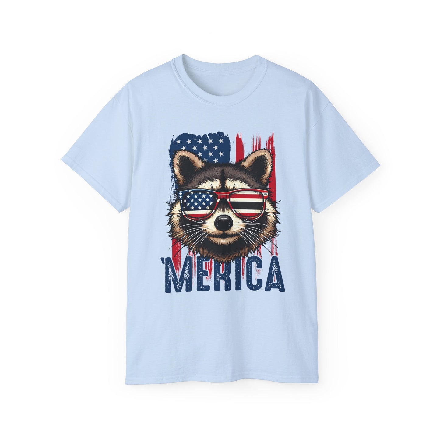 Feral Merica'  Raccoon Tee - Unisex Cotton T-Shirt for 4th of July, Independence Day Tee, Fourth of July, July 4th Tshirt, American Flag, Patriotic Tee