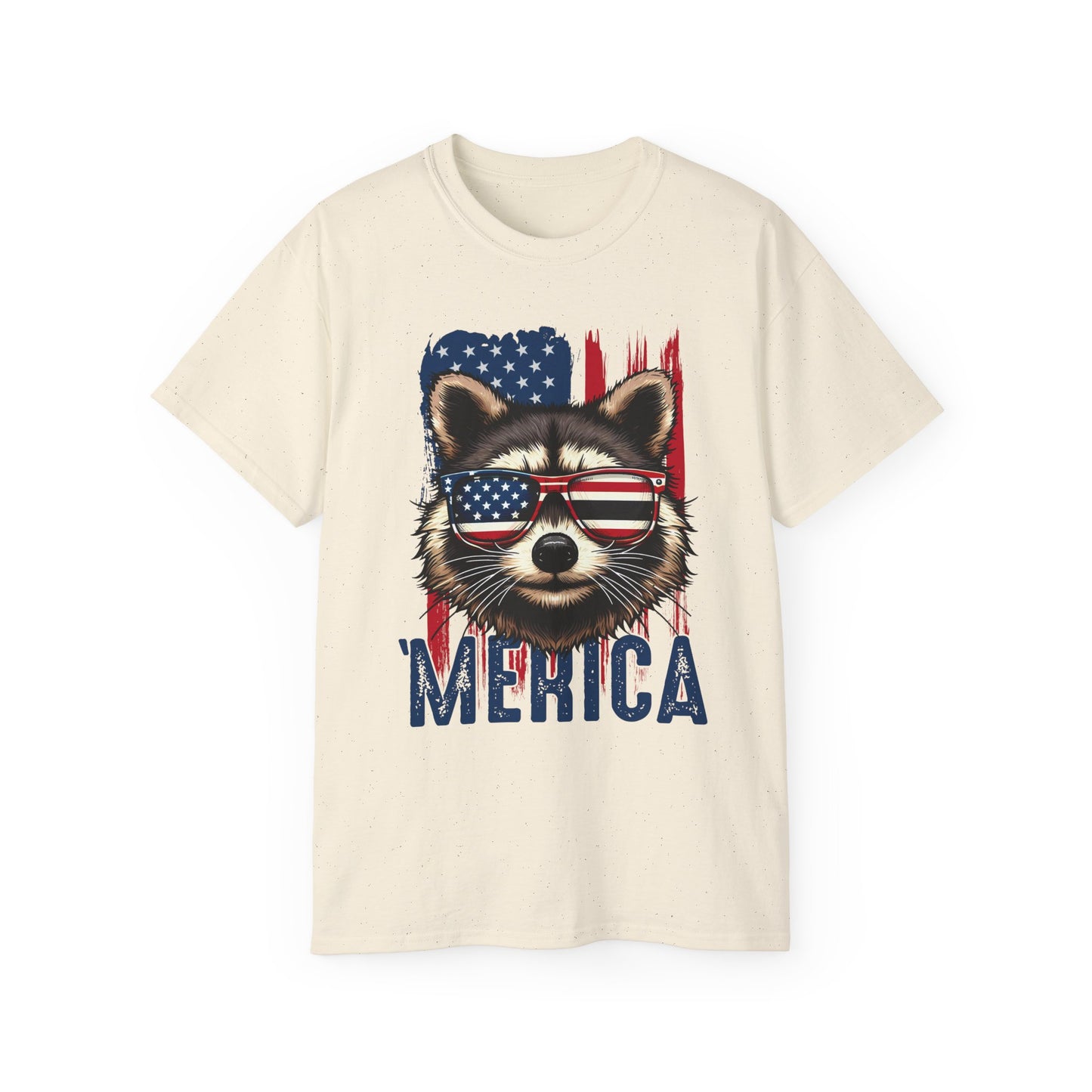 Feral Merica'  Raccoon Tee - Unisex Cotton T-Shirt for 4th of July, Independence Day Tee, Fourth of July, July 4th Tshirt, American Flag, Patriotic Tee
