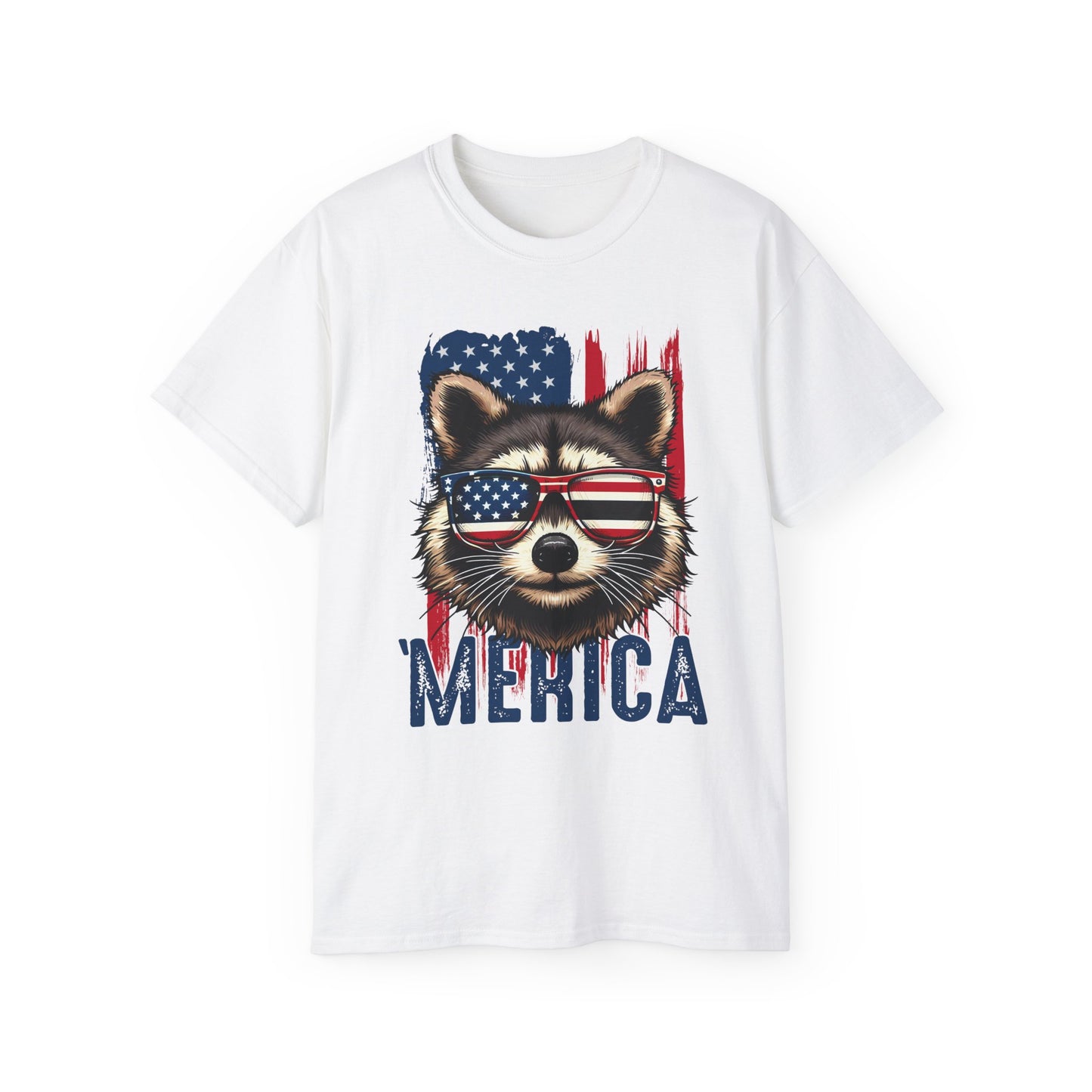 Feral Merica'  Raccoon Tee - Unisex Cotton T-Shirt for 4th of July, Independence Day Tee, Fourth of July, July 4th Tshirt, American Flag, Patriotic Tee