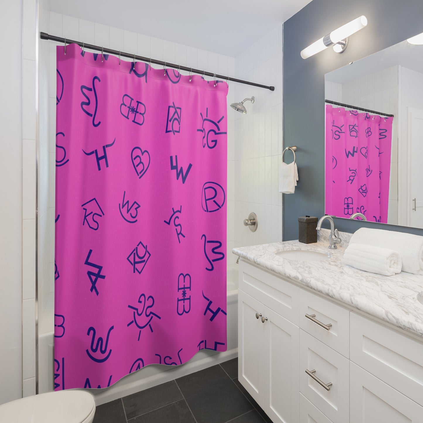 Cattle Brands Hot Pink and Blue Shower Curtain