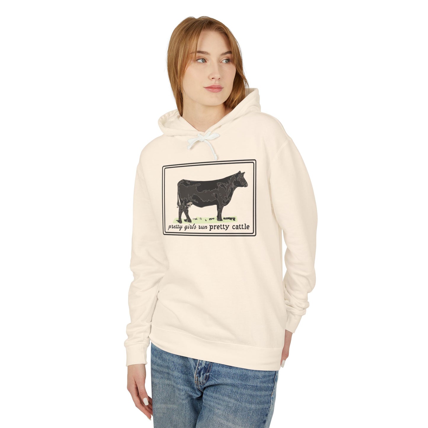 New Pretty Girls Run Pretty Cattle Comfort Colors Lightweight Hooded Sweatshirt - Multiple Colors Available