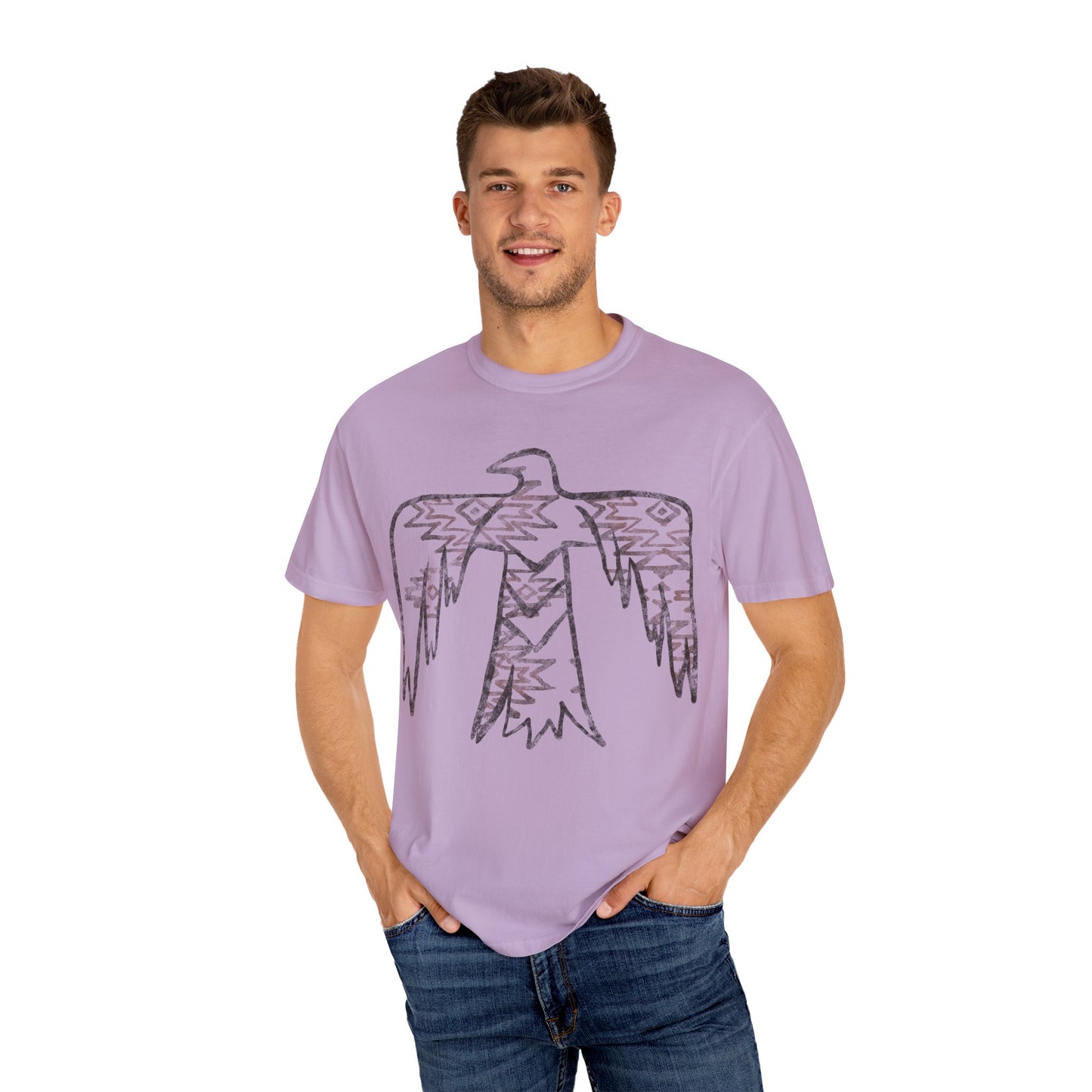 American Indian Thunderbird Grunge Unisex Garment-Dyed T-Shirt with Artistic Design, Casual Wear, Boho Style,  Graphic Tee, Eco-Friendly Fashion, Unique Gift For Her