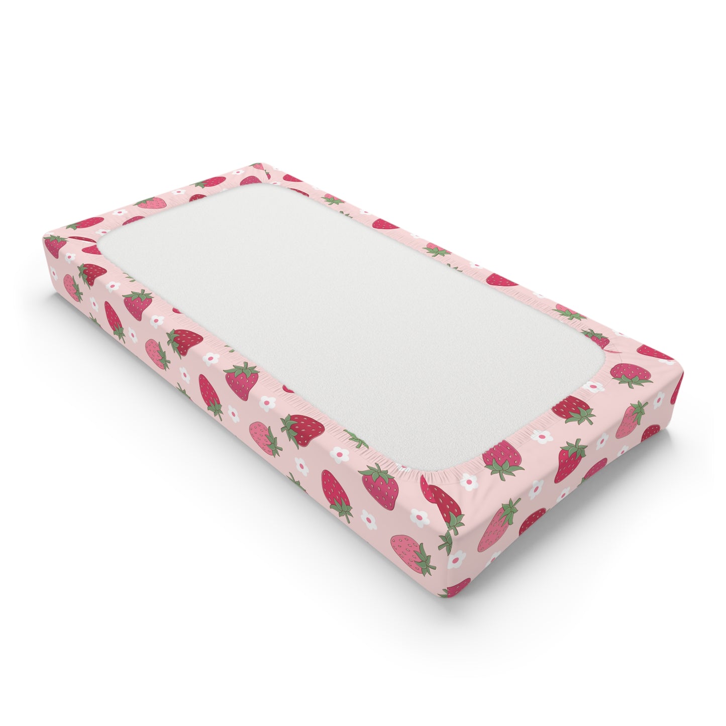 Sweet Strawberry Baby Changing Pad Cover, Nursery Decor, Baby Shower Gift, Floral Kids Bedding, Baby Girl Room, Strawberry Nursery