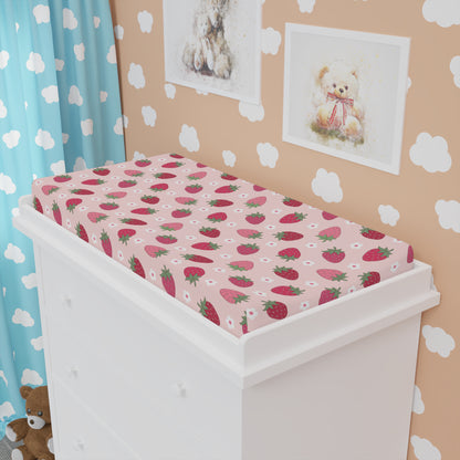 Sweet Strawberry Baby Changing Pad Cover, Nursery Decor, Baby Shower Gift, Floral Kids Bedding, Baby Girl Room, Strawberry Nursery