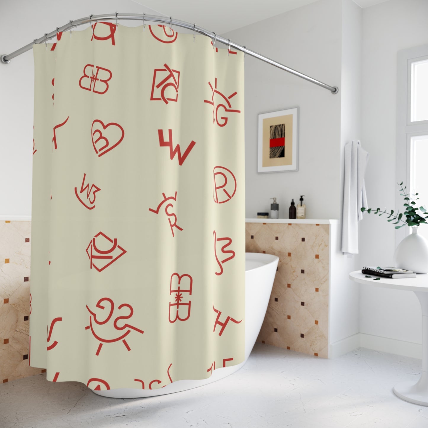 Shower Curtain - Cattle Brand Cream and Red Custom Trendy Western Design