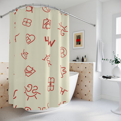 Shower Curtain - Cattle Brand Cream and Red Custom Trendy Western Design
