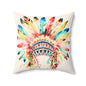 Indian Head Dress Pillow Western Vibes Spun Polyester Square Pillow