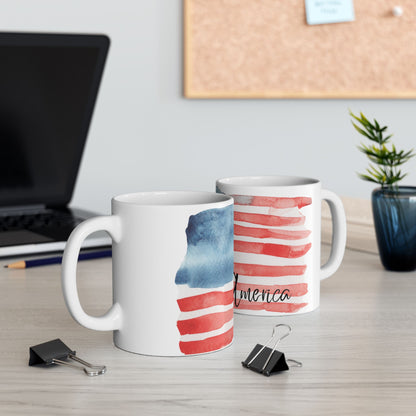 Old Glory Coffee Mug - Patriotic Ceramic Mug - 11oz & 15oz | American Flag Design | Perfect for Independence Day, Memorial Day, Gift for Veterans, Coffee Lover