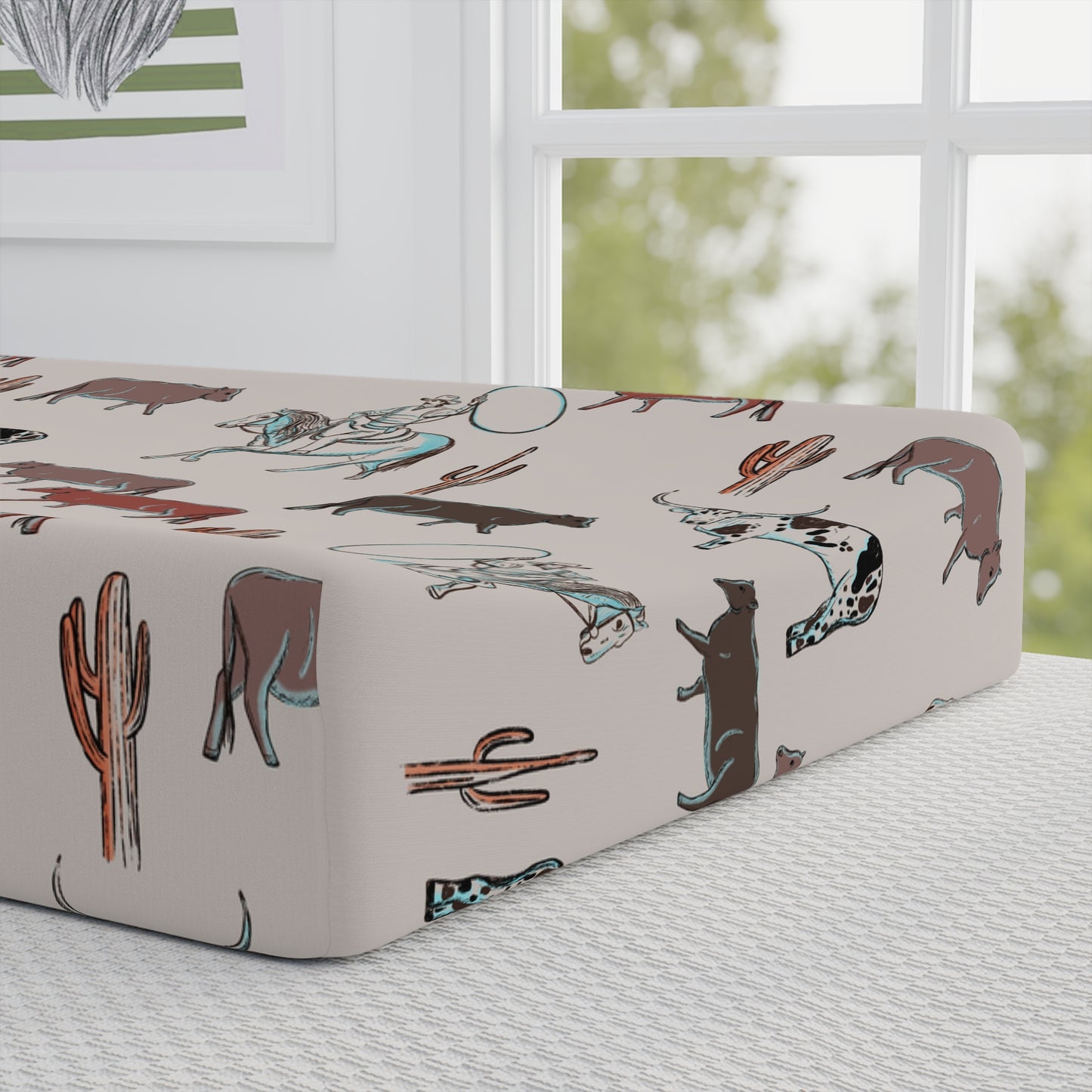 Cattle Drive Cowboy Rodeo Baby Changing Pad Cover, Nursery Decor, Baby Shower Gift, Western Theme Nursery, Gender Neutral Baby Bedding, Longhorn