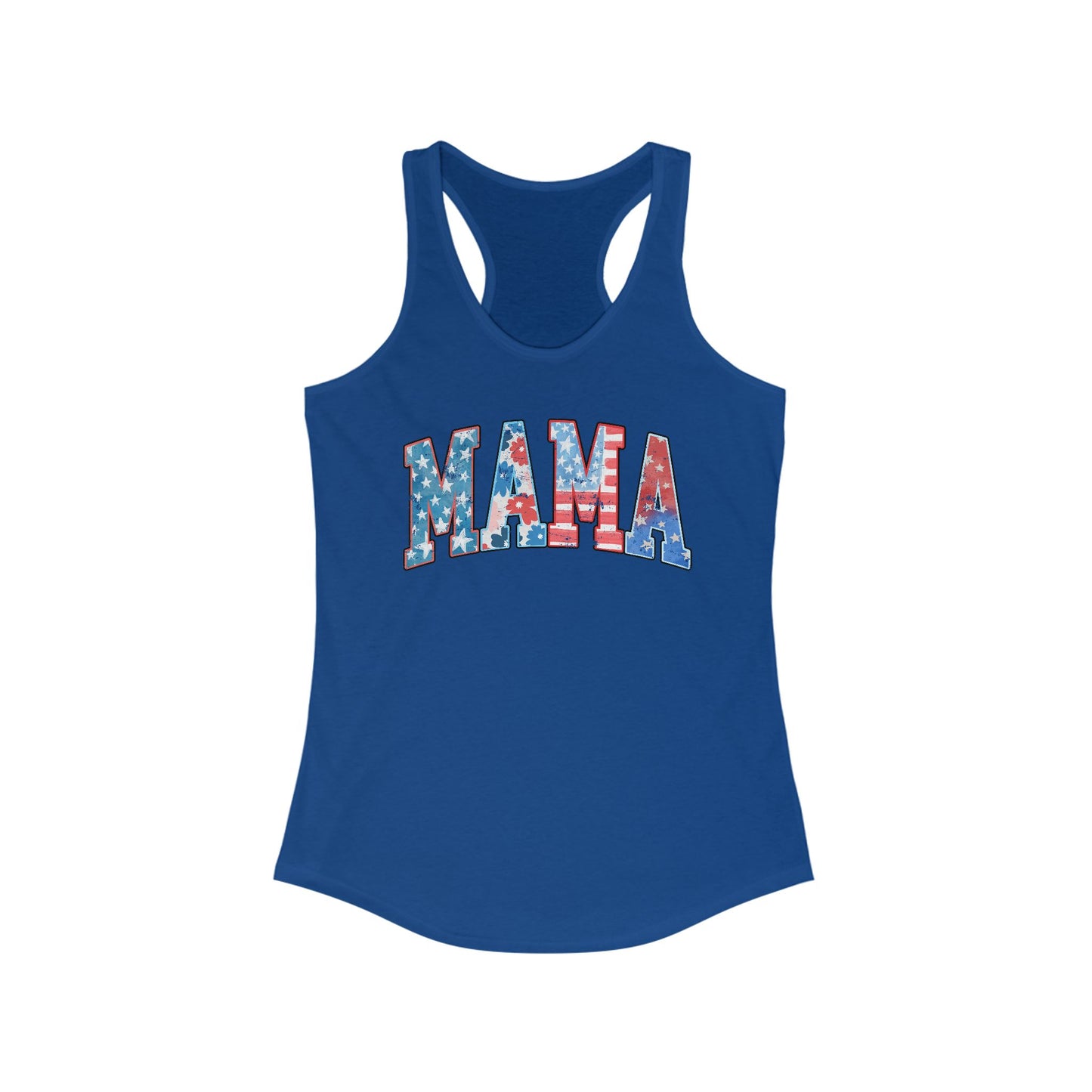 Patriotic Mama Racerback Tank, Perfect for July 4th,  Summer Cookouts, Gifts for Moms, Casual Wear, Comfortable Fit, Red White and Blue