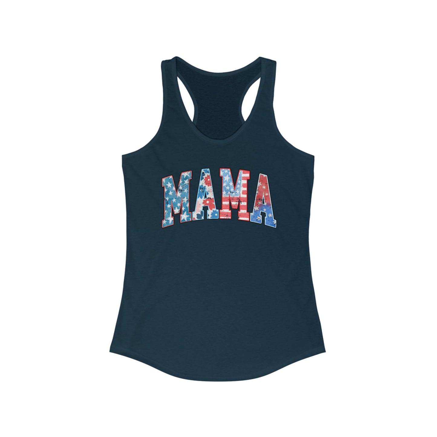 Patriotic Mama Racerback Tank, Perfect for July 4th,  Summer Cookouts, Gifts for Moms, Casual Wear, Comfortable Fit, Red White and Blue