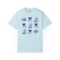 Blue Chinoiserie Cowgirl Collage Top, Cowgirl Bows Blue Toile Bows and Boots Tee, Trendy Blue & White Tshirt, Western T-shirt