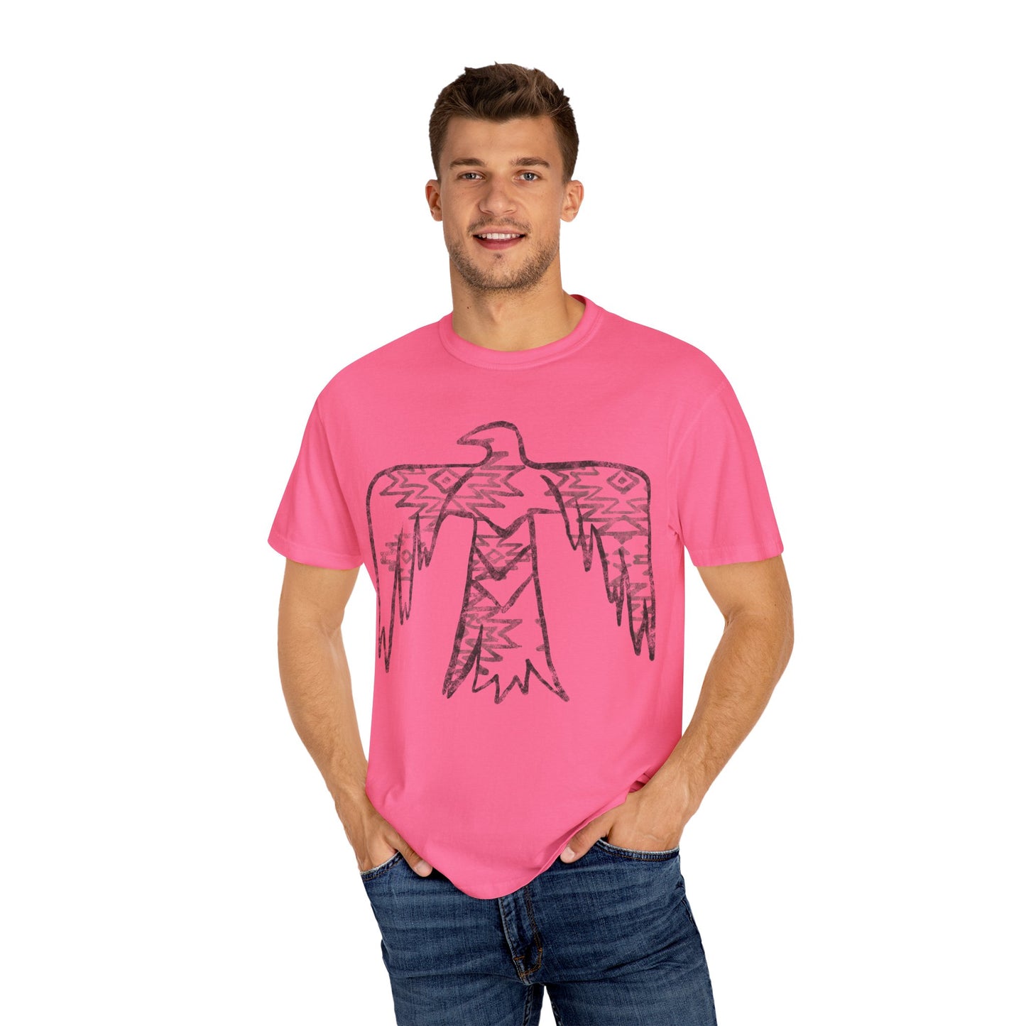 American Indian Thunderbird Grunge Unisex Garment-Dyed T-Shirt with Artistic Design, Casual Wear, Boho Style,  Graphic Tee, Eco-Friendly Fashion, Unique Gift For Her