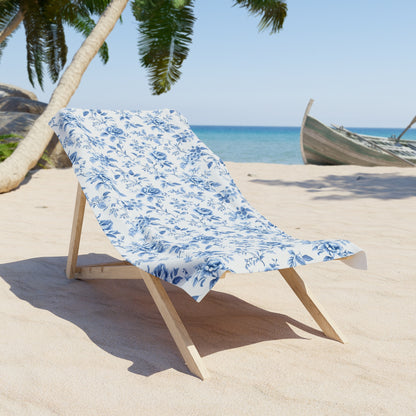 French Floral Toile De Jouy Blue Chinoiserie Beautiful Beach Towel - Honeymoon Family Vacation Mothers Day Gift