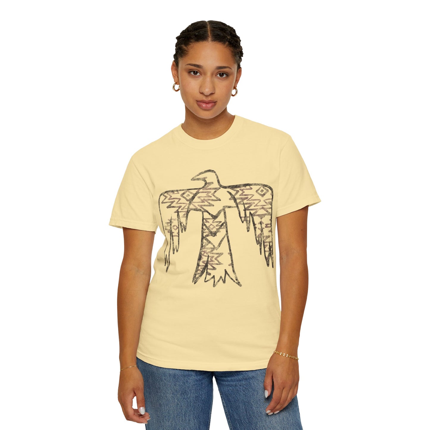 American Indian Thunderbird Grunge Unisex Garment-Dyed T-Shirt with Artistic Design, Casual Wear, Boho Style,  Graphic Tee, Eco-Friendly Fashion, Unique Gift For Her