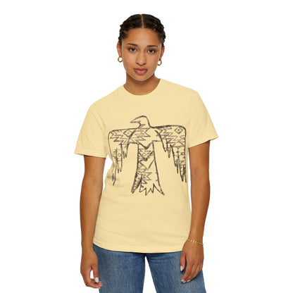 American Indian Thunderbird Grunge Unisex Garment-Dyed T-Shirt with Artistic Design, Casual Wear, Boho Style,  Graphic Tee, Eco-Friendly Fashion, Unique Gift For Her