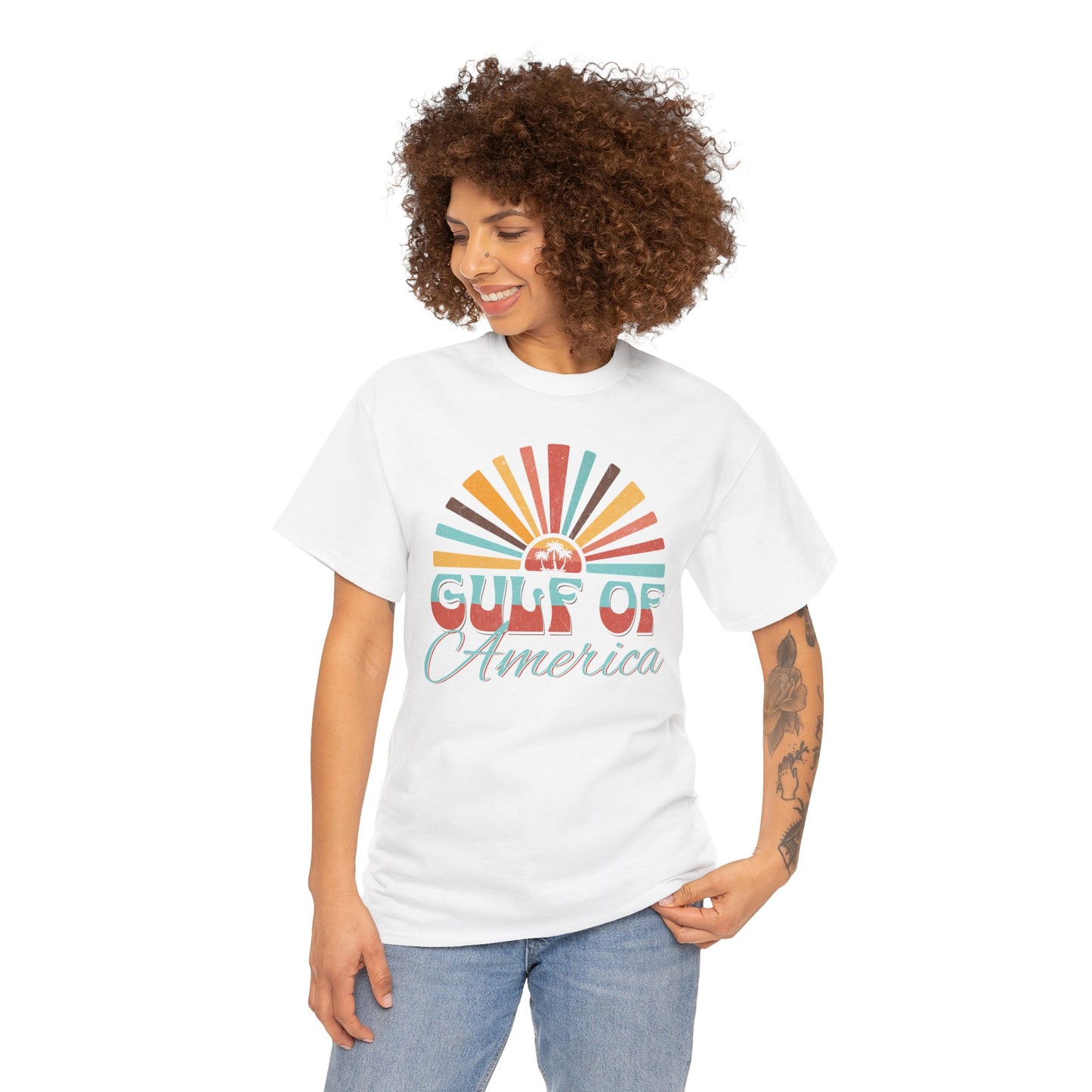 Gulf of America Sunset Tee - Casual Summer Vibe, Beachwear for Vacation, Gift for Travelers, Festival Essential, Retro Graphic Tee, Beach Wea
