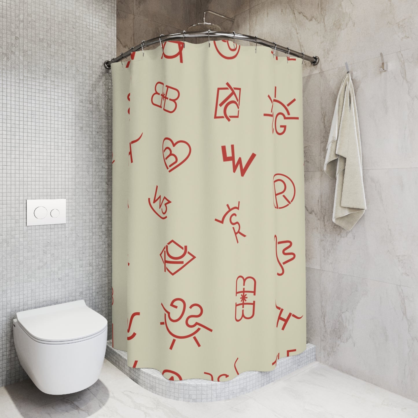 Shower Curtain - Cattle Brand Cream and Red Custom Trendy Western Design