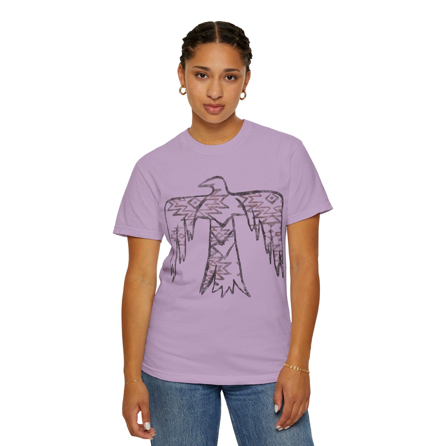 American Indian Thunderbird Grunge Unisex Garment-Dyed T-Shirt with Artistic Design, Casual Wear, Boho Style,  Graphic Tee, Eco-Friendly Fashion, Unique Gift For Her