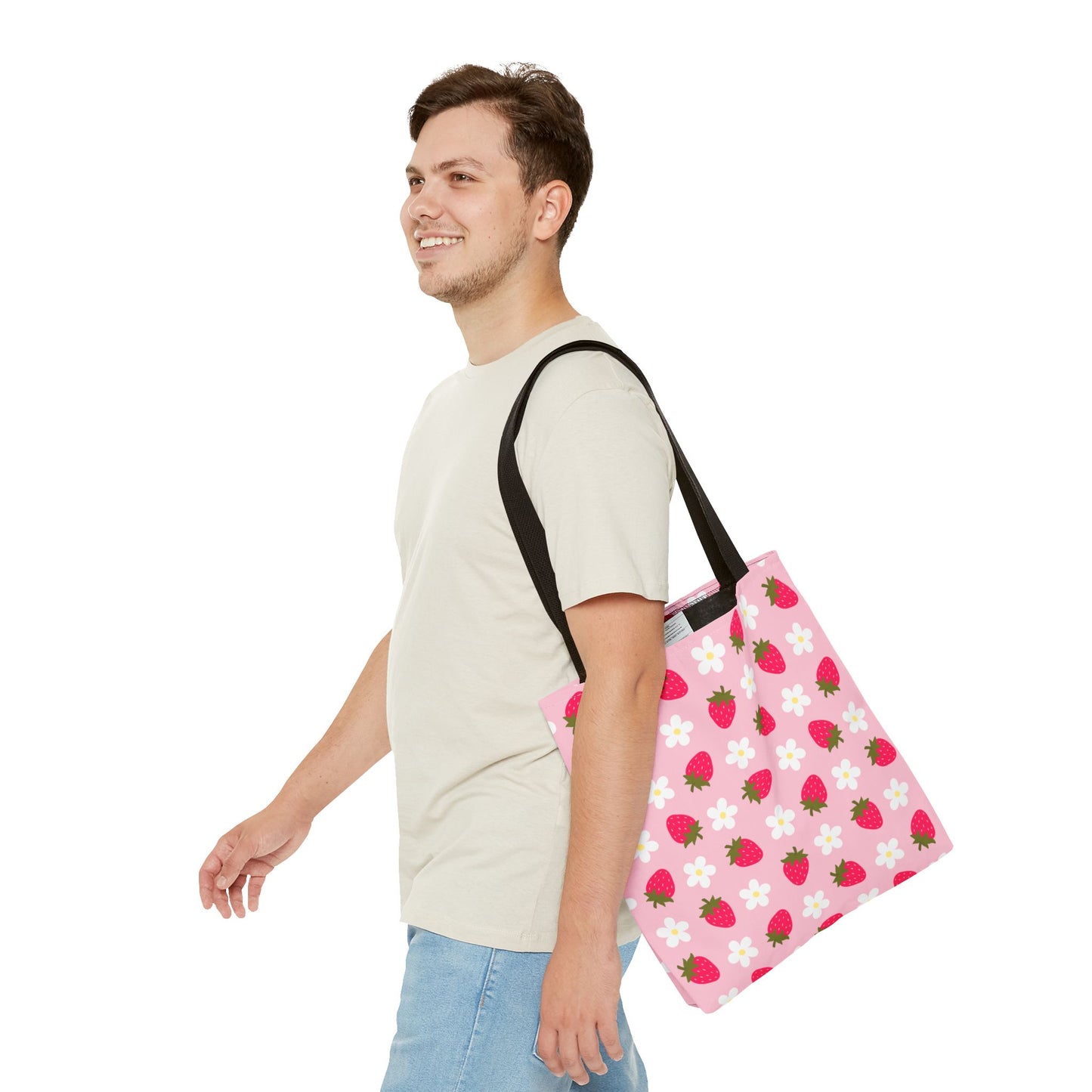 Adorable Strawberry Floral Tote Bag - Perfect for Summer Outings, Farmers' Markets, Festivals, Garage Sales, Grocery, Kids, Lake, River, Pool, Beach Bag