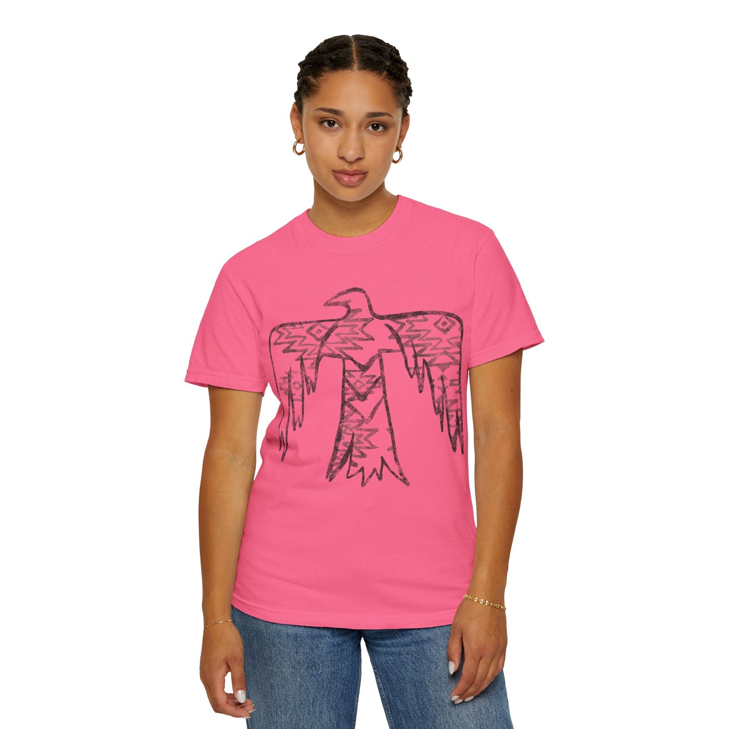 American Indian Thunderbird Grunge Unisex Garment-Dyed T-Shirt with Artistic Design, Casual Wear, Boho Style,  Graphic Tee, Eco-Friendly Fashion, Unique Gift For Her