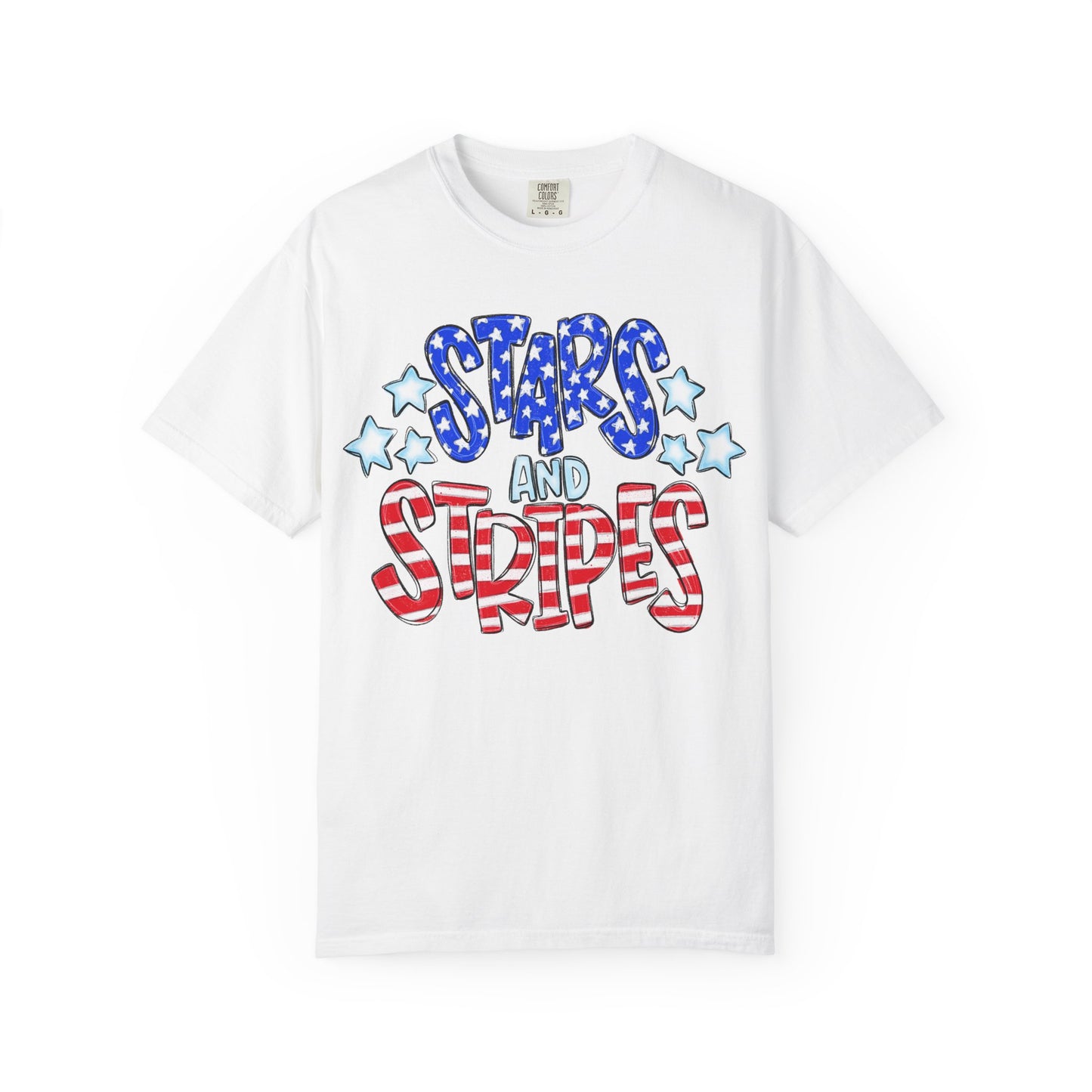 America The Beautiful Stars and Stripes Garment-Dyed Unisex T-Shirt, 4th of July Tee, Fourth of July Top, Patriotic Tshirt, Red White and Blue