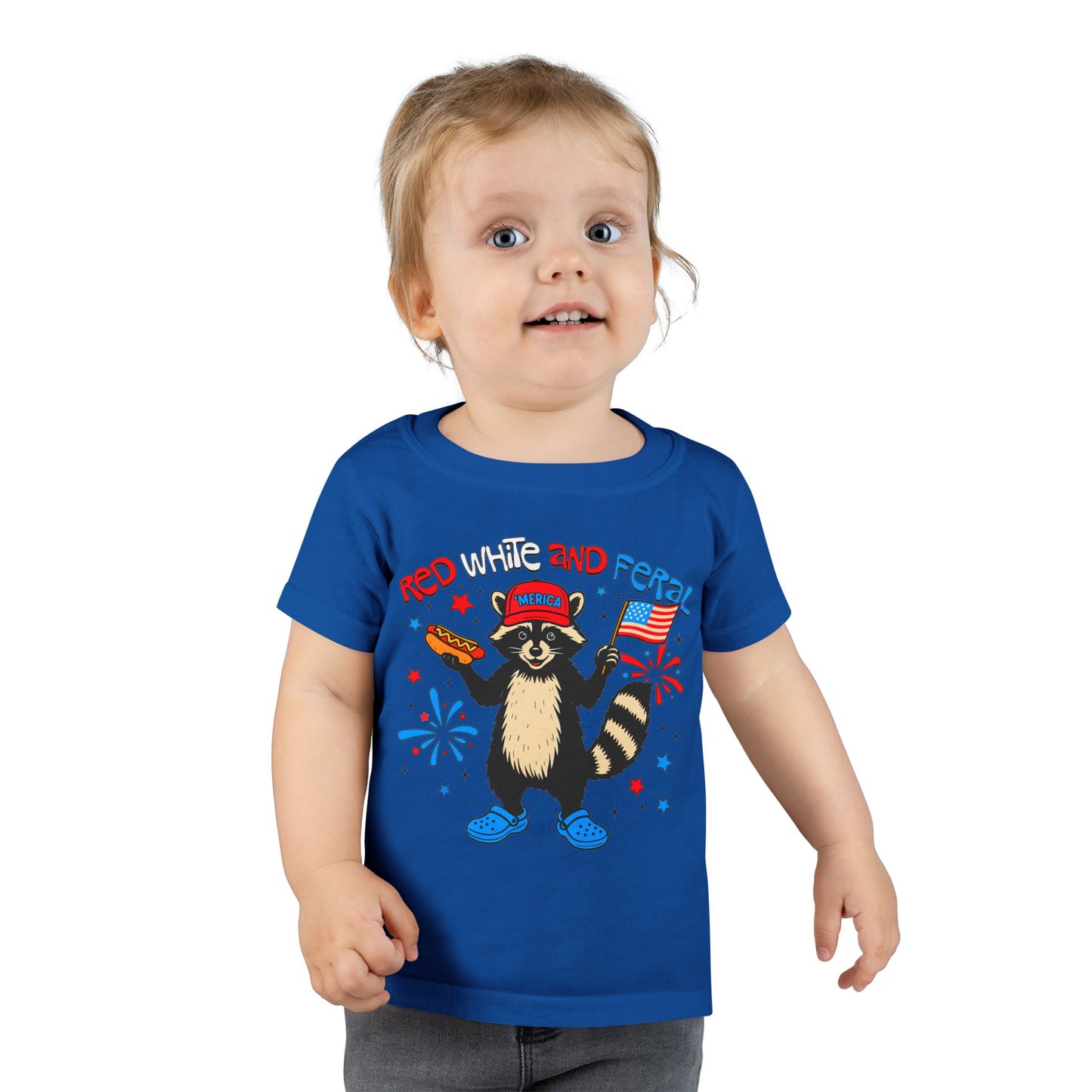 Toddler Red White and Feral Fourth of July T-Shirt, Cute Raccoon Tee, Kids Independence Day Top, 4th of July Shirt, Red White and Blue Apparel, Independence Day Fireworks