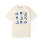 Blue Chinoiserie Cowgirl Collage Top, Cowgirl Bows Blue Toile Bows and Boots Tee, Trendy Blue & White Tshirt, Western T-shirt