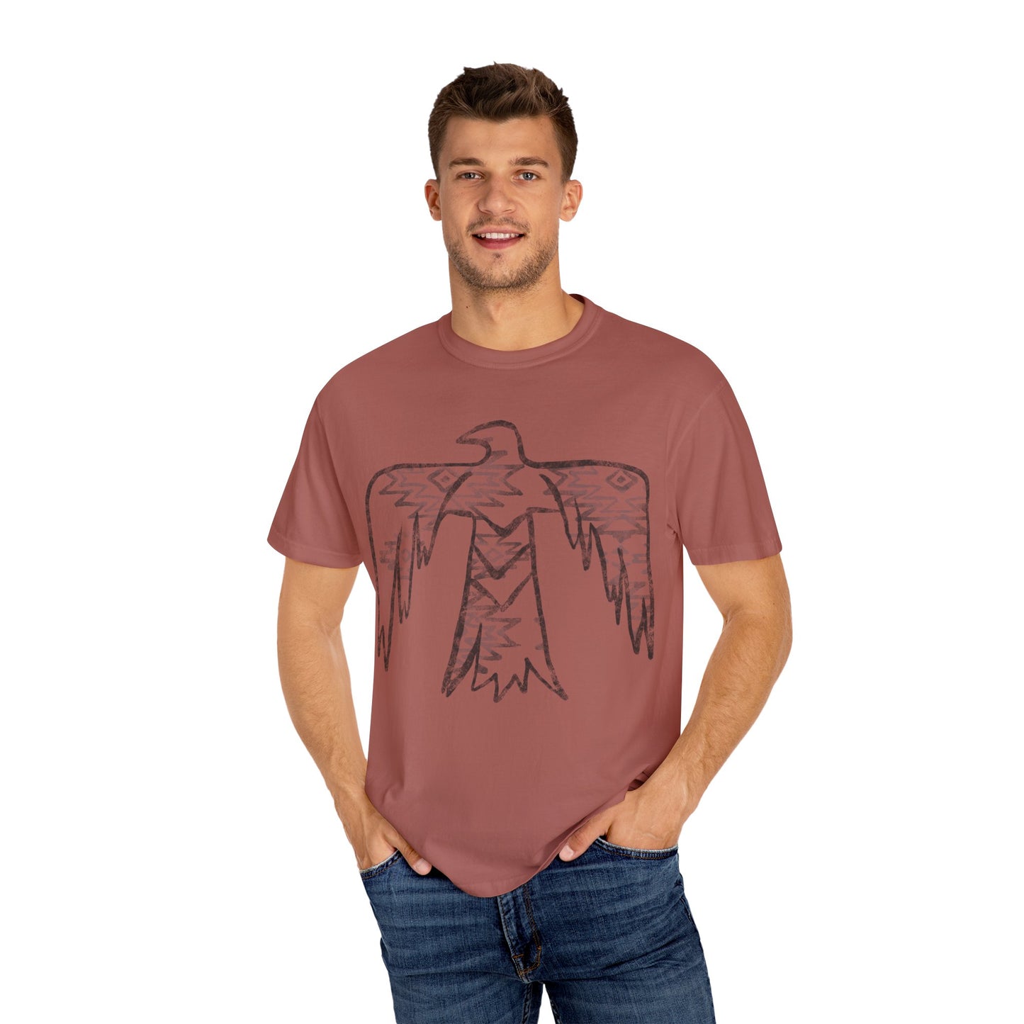 American Indian Thunderbird Grunge Unisex Garment-Dyed T-Shirt with Artistic Design, Casual Wear, Boho Style,  Graphic Tee, Eco-Friendly Fashion, Unique Gift For Her