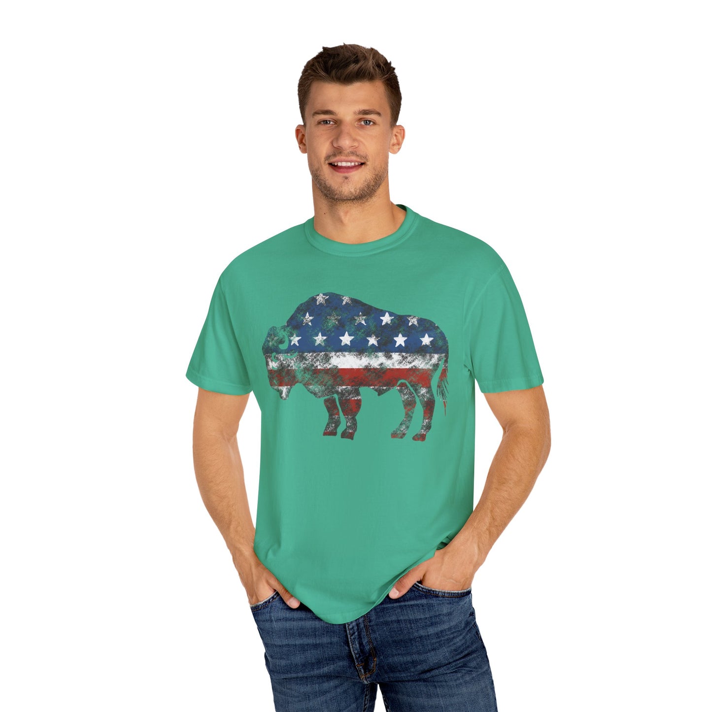Distressed Graphic American Buffalo T-Shirt, Patriotic Tee, Unisex Graphic Shirt, 4th of July, Red White and Blue, Fourth of July,  Different colors
