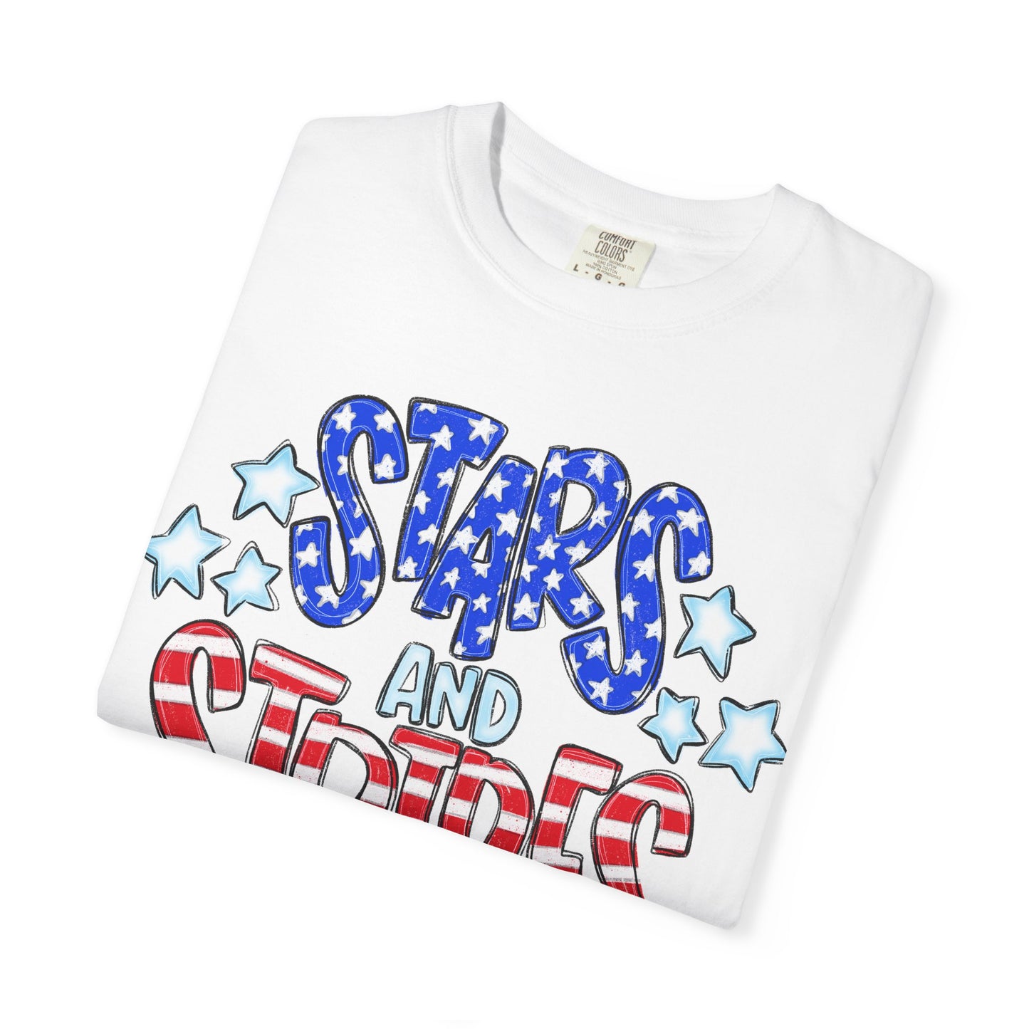America The Beautiful Stars and Stripes Garment-Dyed Unisex T-Shirt, 4th of July Tee, Fourth of July Top, Patriotic Tshirt, Red White and Blue