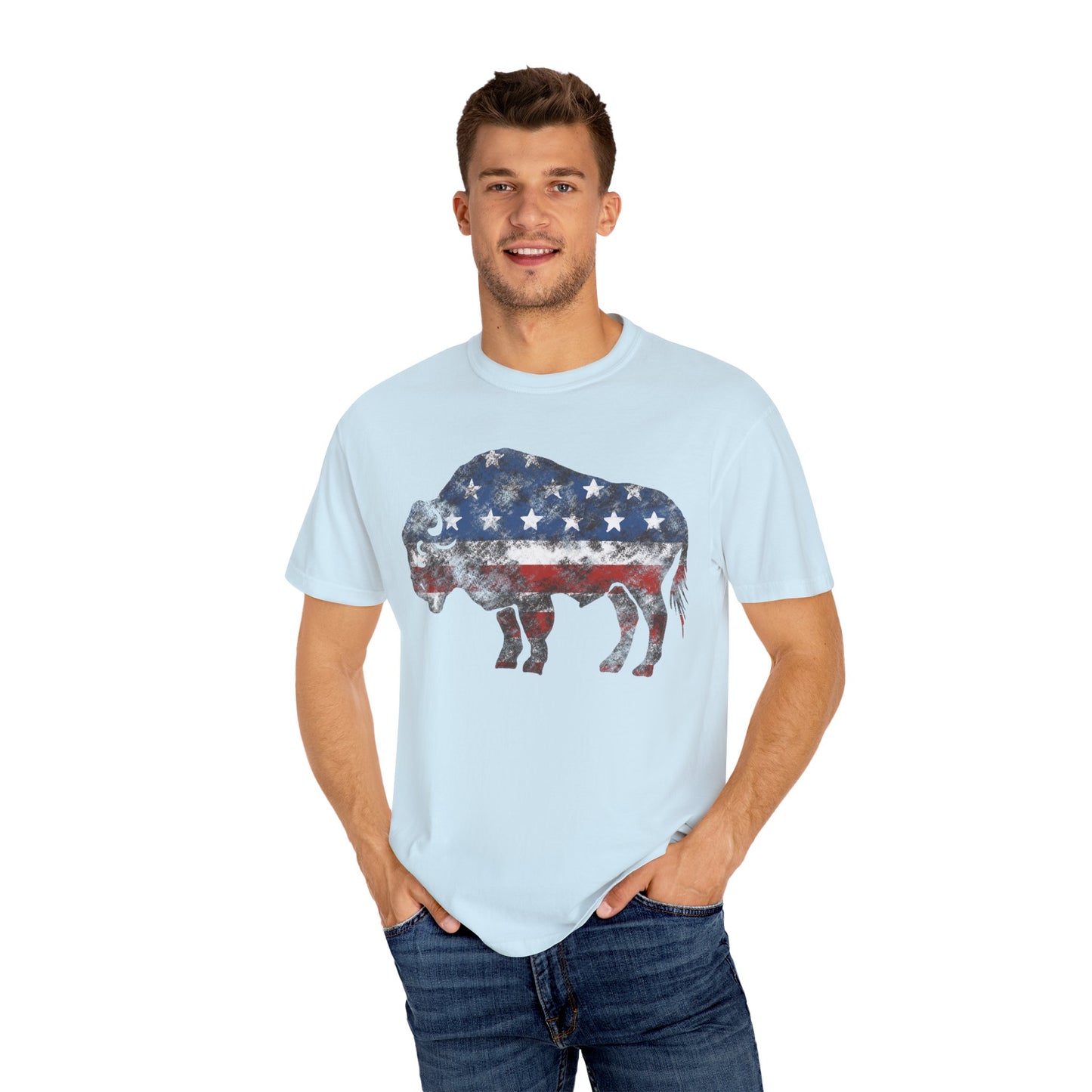 Distressed Graphic American Buffalo T-Shirt, Patriotic Tee, Unisex Graphic Shirt, 4th of July, Red White and Blue, Fourth of July,  Different colors