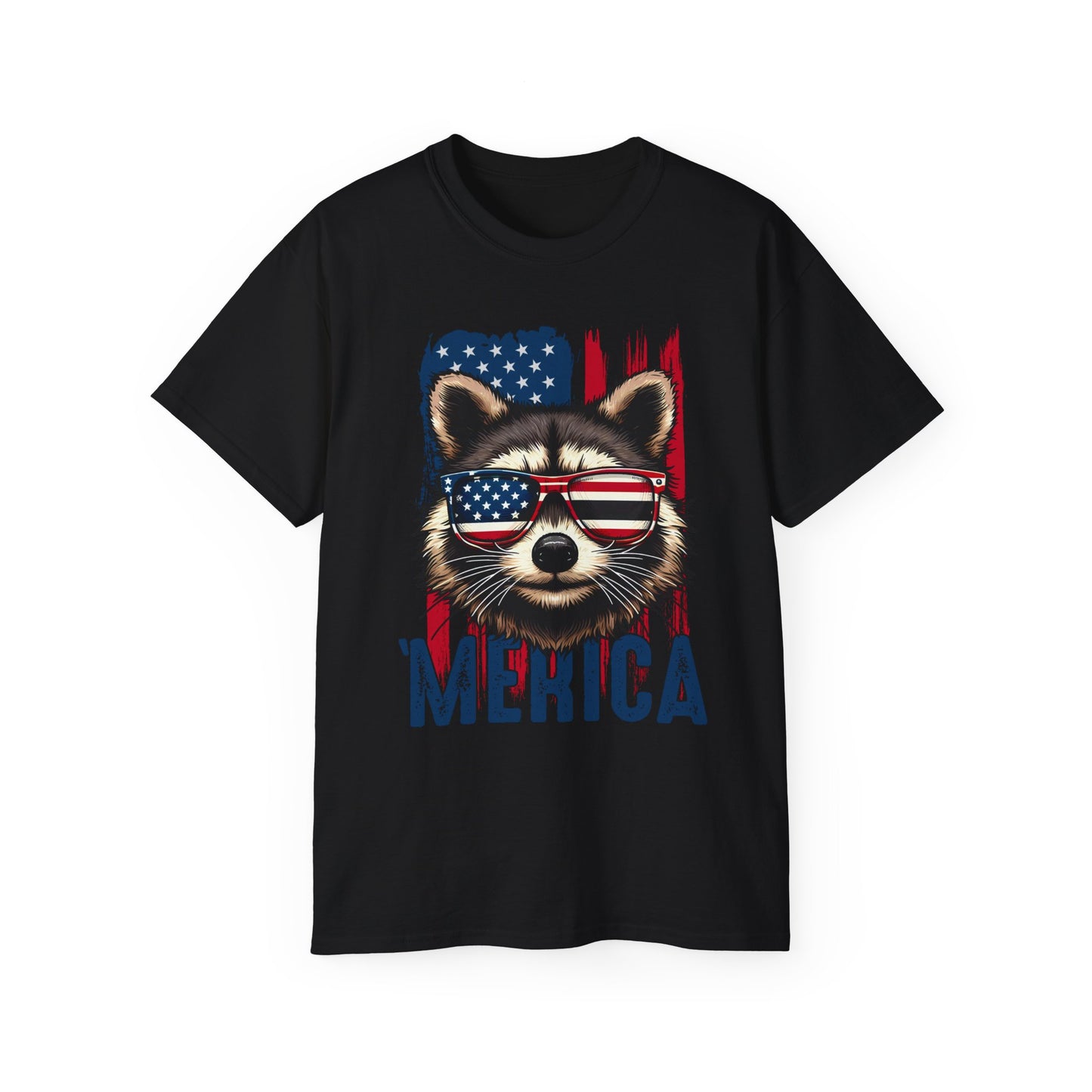 Feral Merica'  Raccoon Tee - Unisex Cotton T-Shirt for 4th of July, Independence Day Tee, Fourth of July, July 4th Tshirt, American Flag, Patriotic Tee