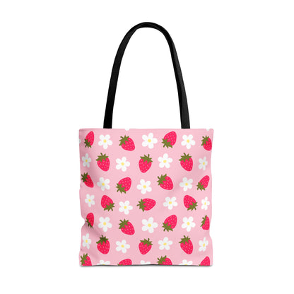 Adorable Strawberry Floral Tote Bag - Perfect for Summer Outings, Farmers' Markets, Festivals, Garage Sales, Grocery, Kids, Lake, River, Pool, Beach Bag
