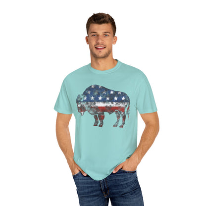Distressed Graphic American Buffalo T-Shirt, Patriotic Tee, Unisex Graphic Shirt, 4th of July, Red White and Blue, Fourth of July,  Different colors