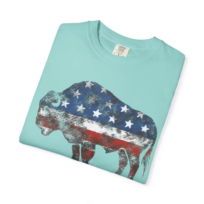 Distressed Graphic American Buffalo T-Shirt, Patriotic Tee, Unisex Graphic Shirt, 4th of July, Red White and Blue, Fourth of July,  Different colors