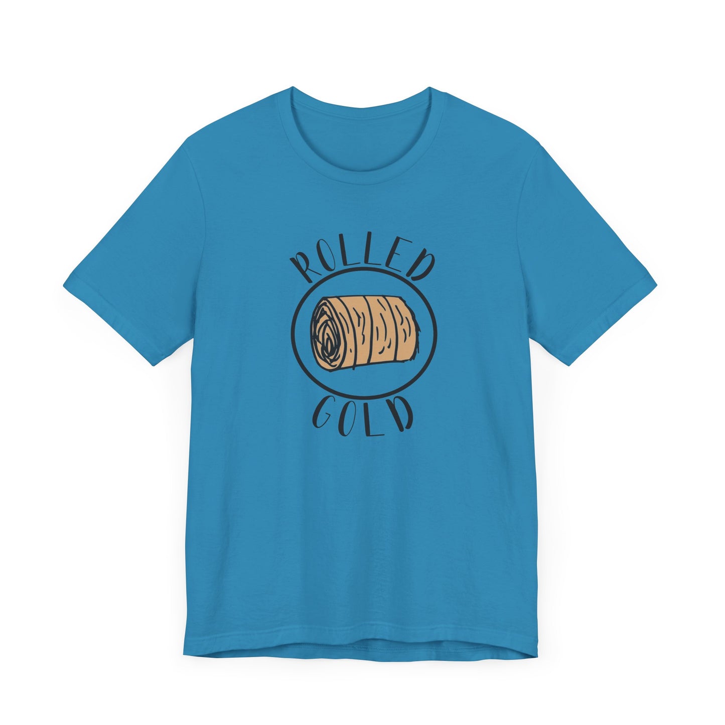 Hay Season Is Here.... Rolled Gold Tee - Fun  Jersey Tee for Farm Wives, Casual Wear, Tractors, Farm Mama, Cattle Feeding, Round Bales, Cattle, Cow