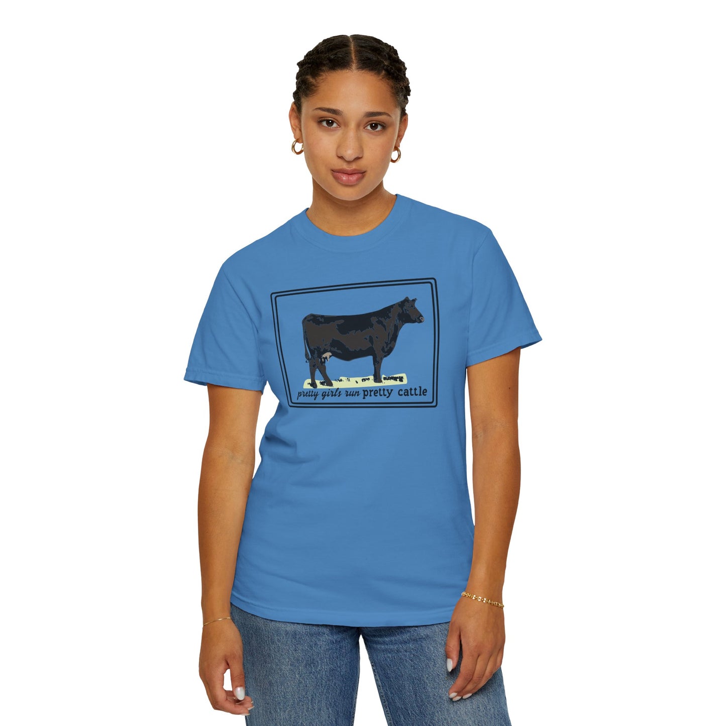 Pretty Girls Run Pretty Cattle - Casual Cow Graphic T-Shirt - Farm Momma, FFA, Summer, Show Cattle, Sale Barn - Multiple Colors