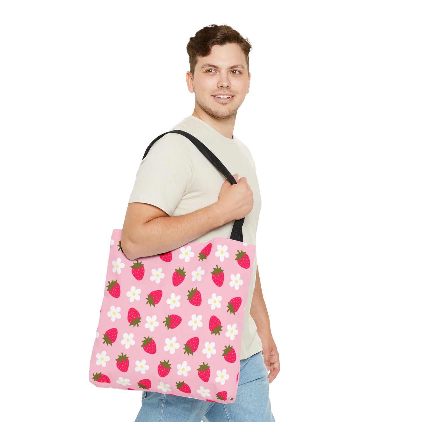 Adorable Strawberry Floral Tote Bag - Perfect for Summer Outings, Farmers' Markets, Festivals, Garage Sales, Grocery, Kids, Lake, River, Pool, Beach Bag