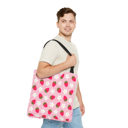 Adorable Strawberry Floral Tote Bag - Perfect for Summer Outings, Farmers' Markets, Festivals, Garage Sales, Grocery, Kids, Lake, River, Pool, Beach Bag