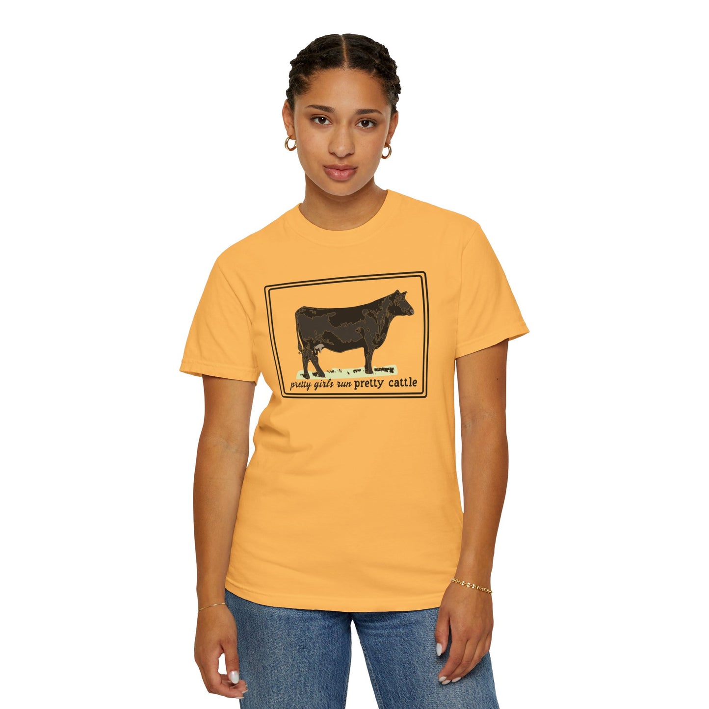 Pretty Girls Run Pretty Cattle - Casual Cow Graphic T-Shirt - Farm Momma, FFA, Summer, Show Cattle, Sale Barn - Multiple Colors