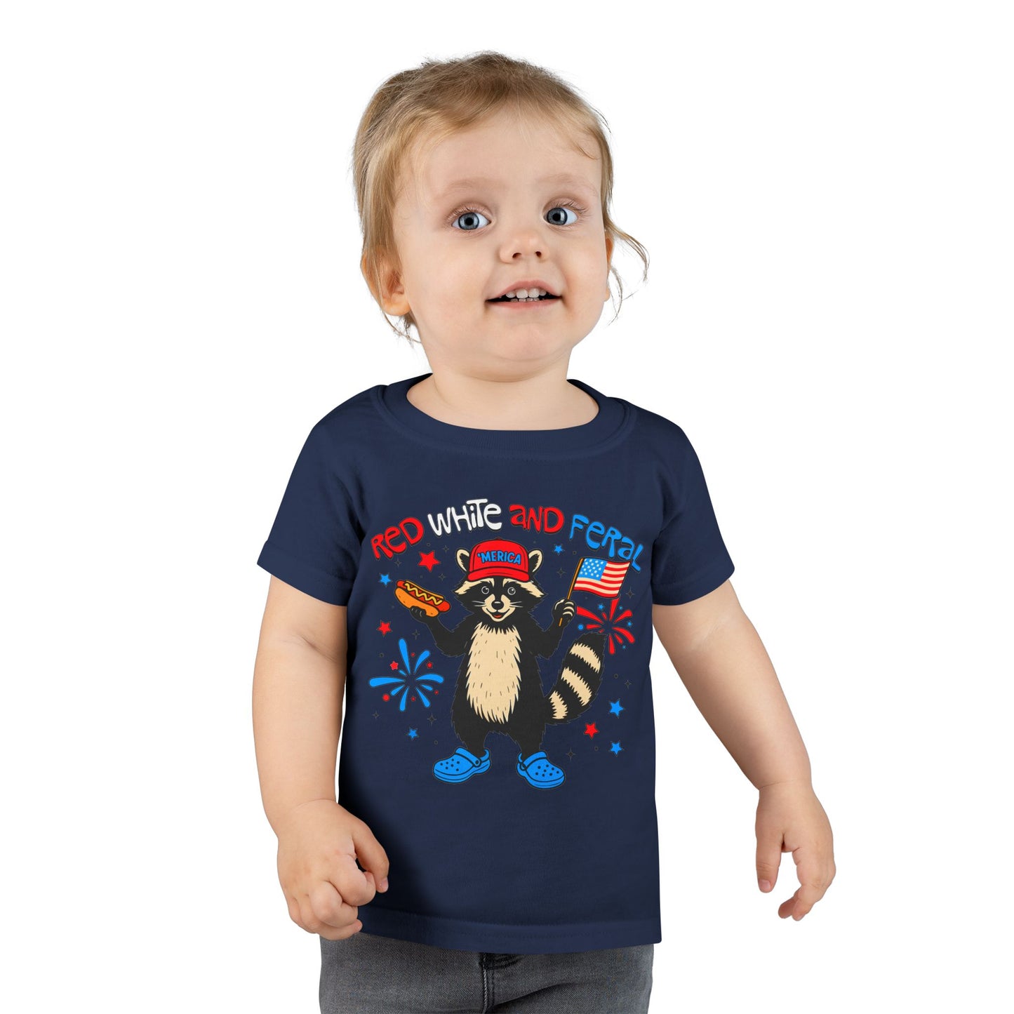 Toddler Red White and Feral Fourth of July T-Shirt, Cute Raccoon Tee, Kids Independence Day Top, 4th of July Shirt, Red White and Blue Apparel, Independence Day Fireworks