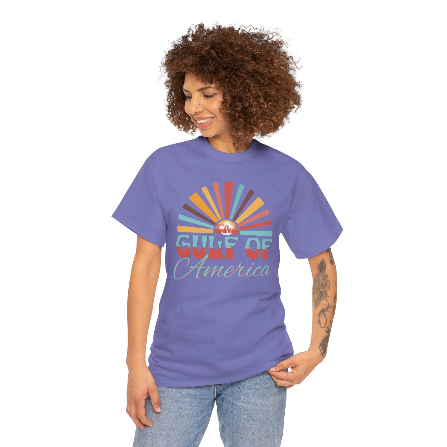 Gulf of America Sunset Tee - Casual Summer Vibe, Beachwear for Vacation, Gift for Travelers, Festival Essential, Retro Graphic Tee, Beach Wea