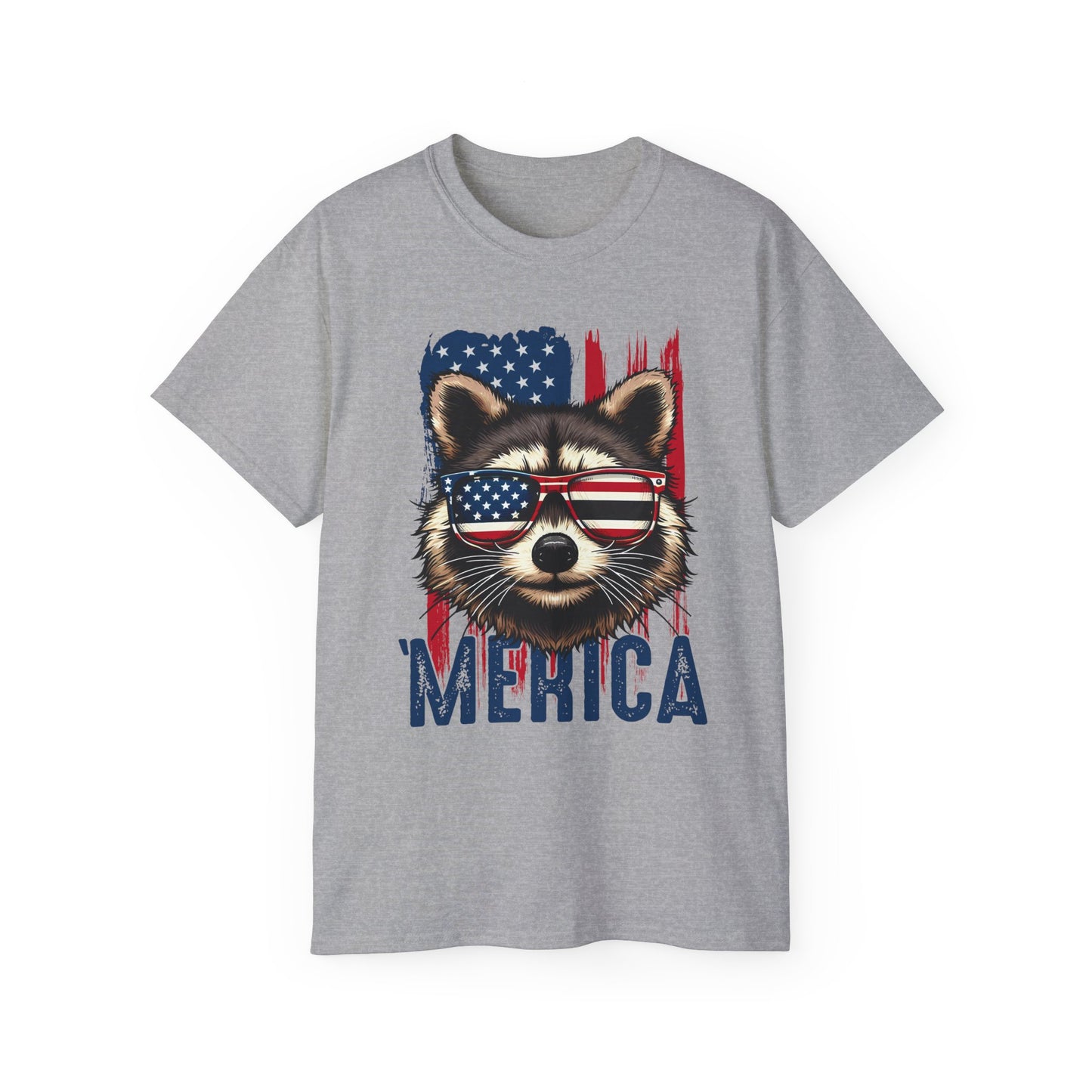 Feral Merica'  Raccoon Tee - Unisex Cotton T-Shirt for 4th of July, Independence Day Tee, Fourth of July, July 4th Tshirt, American Flag, Patriotic Tee