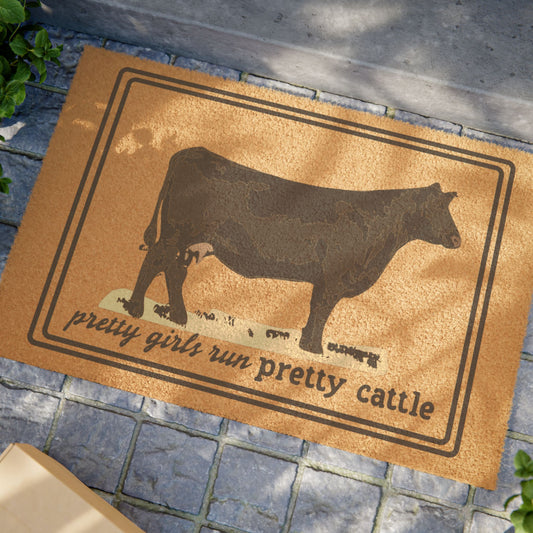 Pretty Girls Run Pretty Cattle Custom Cow Doormat - Charming Entrance Mat, Farmhouse Decor, Unique Home Gift, Country Style, Natural Fiber